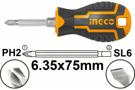 Купить INGCO Отвертка двухсторонняя PH2/SL6*75мм  ручка 2К  AKISD0202 фото №3