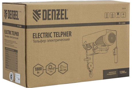 Купить Тельфер электрическийTF-1200 1 2т 1800Вт 12м 8м/мин Denzel 52018 фото №17