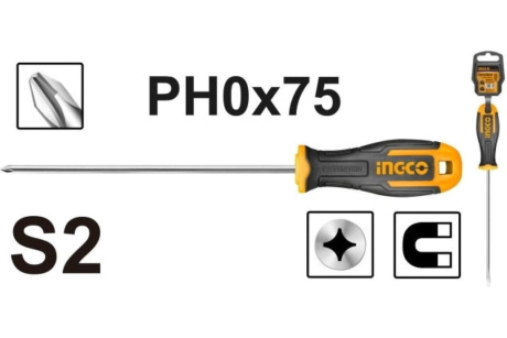 Купить INGCO INDUSTRIAL Отвертка крестовая PH0 x 75мм  HS68PH0075 фото №2