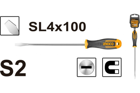 Купить Отвертка плоская SL4 x 100 INGCO HS684100 INDUSTRIAL фото №2