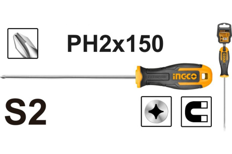 Купить INGCO INDUSTRIAL Отвертка крестовая PH2 x150мм  HS68PH2150 фото №2