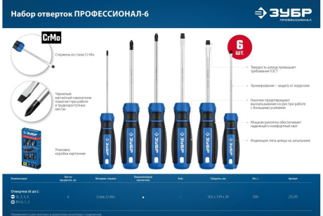 Купить Набор отверток ЗУБР Профессионал-6 6шт 25239 фото №11