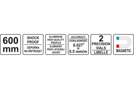 Купить Уровень YT-30061 магнитный 600 мм 2 глазка YATO фото №4
