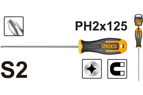 Купить INGCO INDUSTRIAL Отвертка крестовая PH2 x125мм  HS68PH2125 фото №2